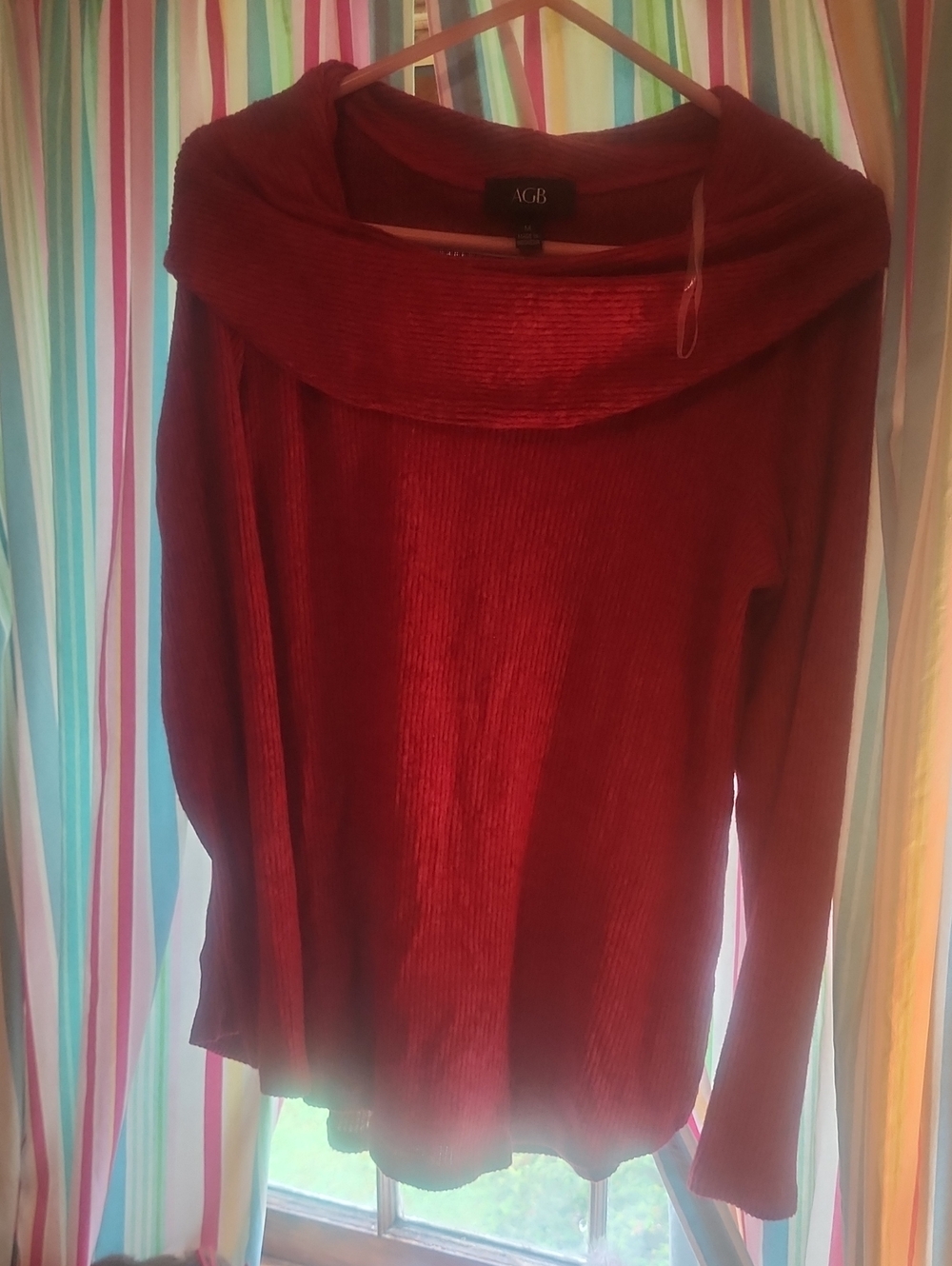AGB Deep Red Ribbed Cowl Neck Sweater